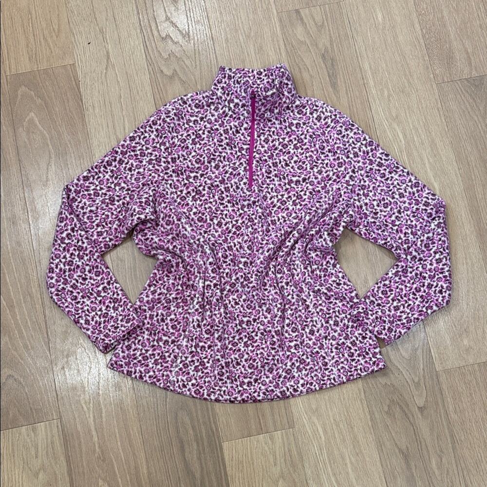 Lands' End Pink Floral Print 1/4 Zip Pullover Fleece Top / Jacket Size XL